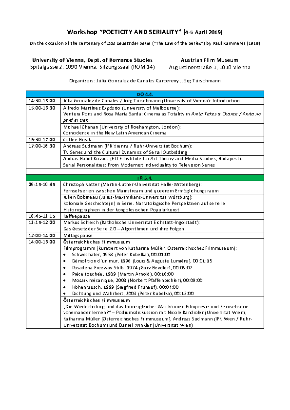 Workshop “Poeticity and Seriality" 2019
